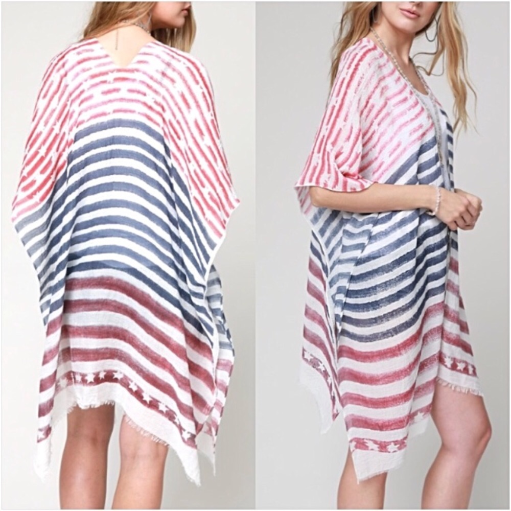 Bohemian Flag Kimono Wrap Coverup Armholes O/S - Picture 2 of 4